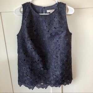 LOFT Dark Gray Lace Sleeveless Lined Blouse Sz S